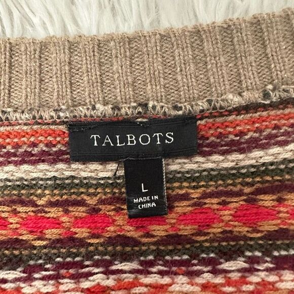Talbots Beige and Red Patterned Cardigan - Picture 6 of 8